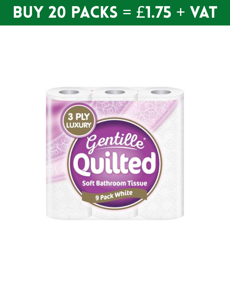 GENTILLE QUILTED 3PLY WHITE TOILET ROLL - (PACK OF 9)