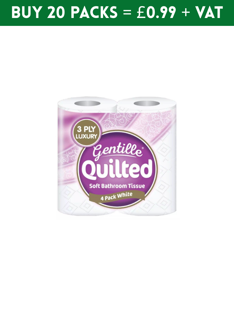 GENTILLE QUILTED 3PLY WHITE TOILET ROLL - (PACK OF 4)