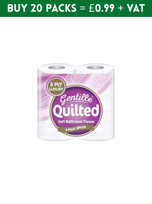 GENTILLE QUILTED 3PLY WHITE TOILET ROLL - (PACK OF 4)